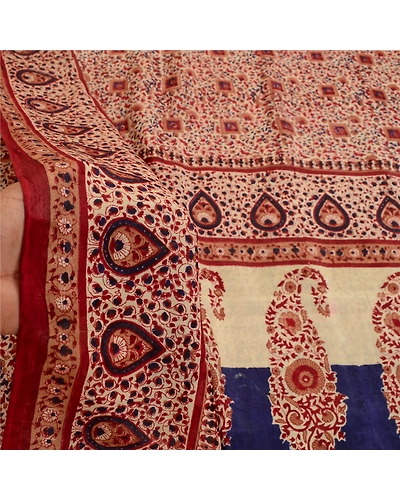 Sanskriti Vintage Red Sarees Indian 100% Pure Silk Printed Sari 5Yd Craft Fabric, PR-58565-Red-Printed Floral Design-Pure Silk-6