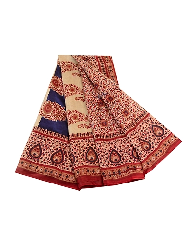 Sanskriti Vintage Red Sarees Indian 100% Pure Silk Printed Sari 5Yd Craft Fabric, PR-58565-Red-Printed Floral Design-Pure Silk-7