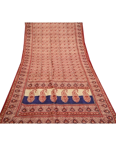 Sanskriti Vintage Red Sarees Indian 100% Pure Silk Printed Sari 5Yd Craft Fabric, PR-58565-Red-Printed Floral Design-Pure Silk-8