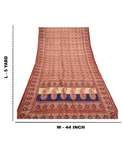 Sanskriti Vintage Red Sarees Indian 100% Pure Silk Printed Sari 5Yd Craft Fabric, PR-58565-Red-Printed Floral Design-Pure Silk-9