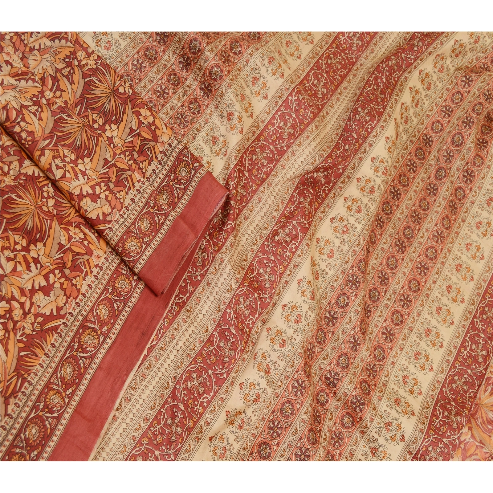 Sanskriti Vintage Dark Red Sarees 100% Pure Silk Printed Sari Craft Fabric, PR-58581-Dark Red-100% Pure Silk-1