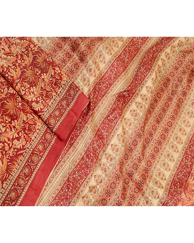 Sanskriti Vintage Dark Red Sarees 100% Pure Silk Printed Sari Craft Fabric, PR-58581-Dark Red-100% Pure Silk-1