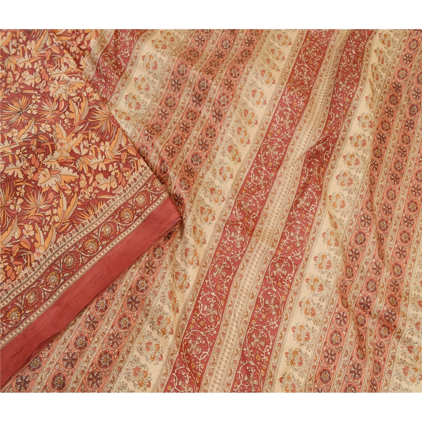 Sanskriti Vintage Dark Red Sarees 100% Pure Silk Printed Sari Craft Fabric, PR-58581-Dark Red-100% Pure Silk-2