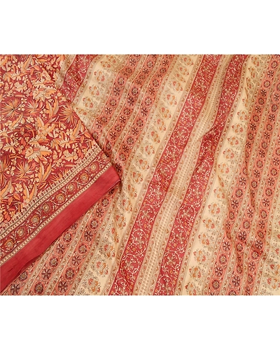 Sanskriti Vintage Dark Red Sarees 100% Pure Silk Printed Sari Craft Fabric, PR-58581-Dark Red-100% Pure Silk-2