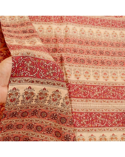 Sanskriti Vintage Dark Red Sarees 100% Pure Silk Printed Sari Craft Fabric, PR-58581-Dark Red-100% Pure Silk-5