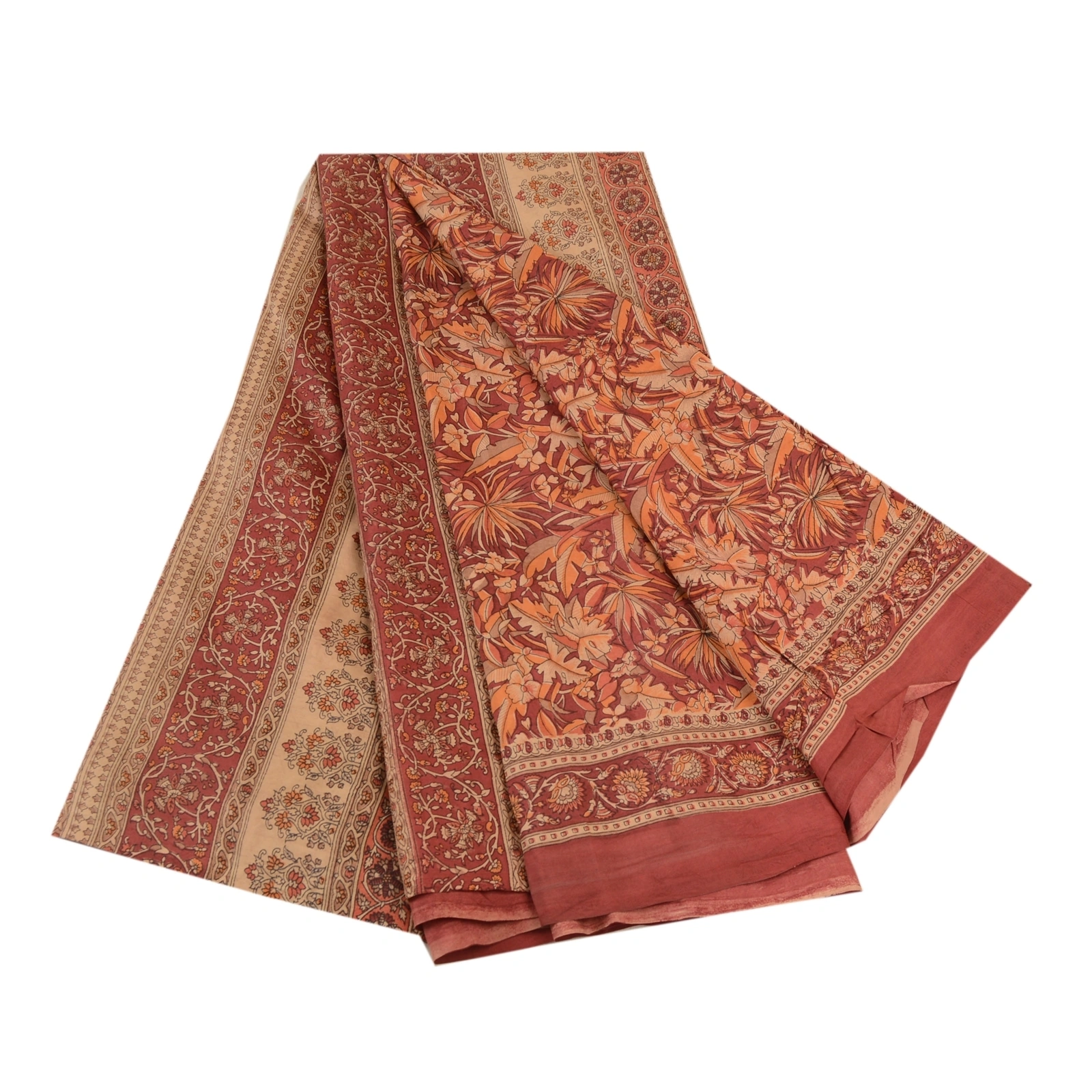 Sanskriti Vintage Dark Red Sarees 100% Pure Silk Printed Sari Craft Fabric, PR-58581-Dark Red-100% Pure Silk-6