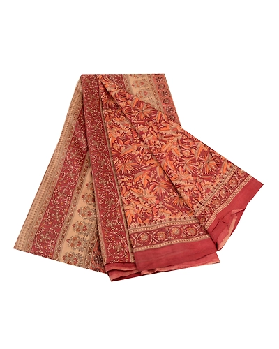 Sanskriti Vintage Dark Red Sarees 100% Pure Silk Printed Sari Craft Fabric, PR-58581-Dark Red-100% Pure Silk-6