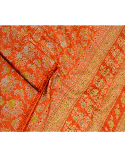 Sanskriti Vintage Orange Sarees 100% Pure Silk Printed Sari Craft 5 Yard Fabric, PR-58588-Orange-100% Pure Silk-1