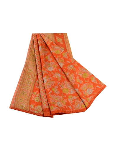 Sanskriti Vintage Orange Sarees 100% Pure Silk Printed Sari Craft 5 Yard Fabric, PR-58588-Orange-100% Pure Silk-6