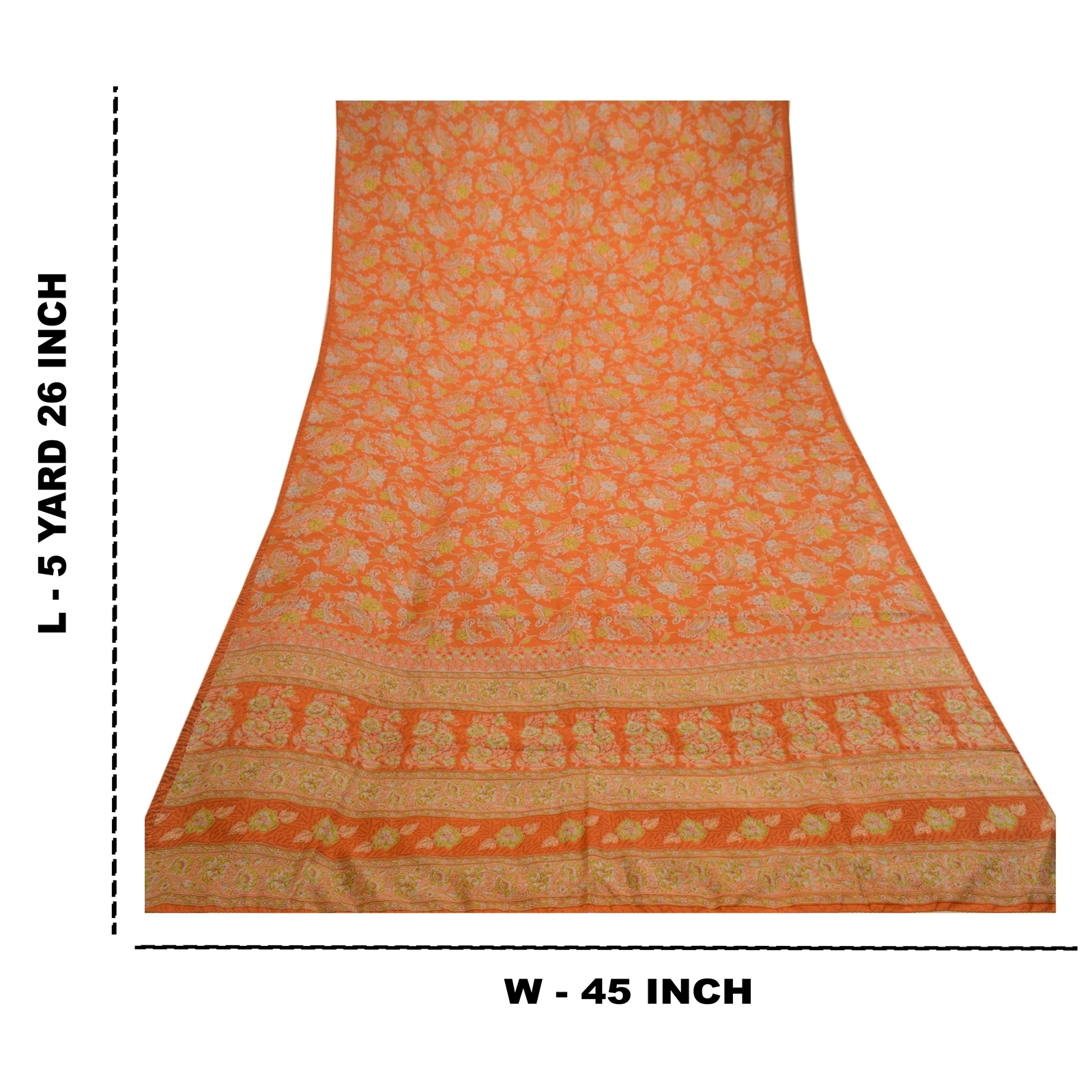 Sanskriti Vintage Orange Sarees 100% Pure Silk Printed Sari Craft 5 Yard Fabric, PR-58588-Orange-100% Pure Silk-8