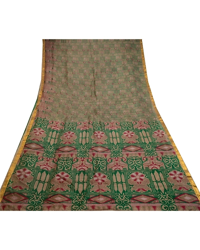 Sanskriti Vintage Green Sarees Pure Silk Printed Zari Border Sari Craft Fabric, PR-58610-Green-Printed Floral Design-Pure Silk-8