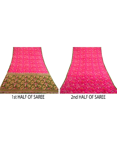 Sanskriti Vintage Blush Pink Sarees Pure Silk Printed Sari Floral Craft Fabric, PR-58615-Blush Pink-Printed Floral Design-Pure Silk-4