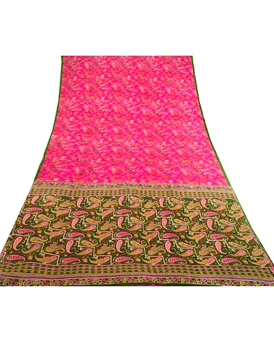 Sanskriti Vintage Blush Pink Sarees Pure Silk Printed Sari Floral Craft Fabric, PR-58615-Blush Pink-Printed Floral Design-Pure Silk-7