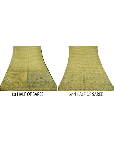 Sanskriti Vintage Olive Green Sarees Indian Pure Silk Printed Sari Craft Fabric, PR-58625-Olive-Printed Floral Design-Pure Silk-5