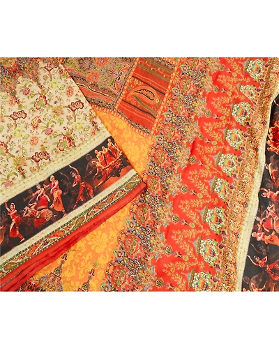 Sanskriti Vintage Red Indian Women Printed Sarees Art Silk Sari 5Yd Craft Fabric, PR-58651-Red-Printed Floral Design-Pure Silk-2