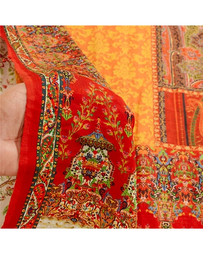 Sanskriti Vintage Red Indian Women Printed Sarees Art Silk Sari 5Yd Craft Fabric, PR-58651-Red-Printed Floral Design-Pure Silk-5