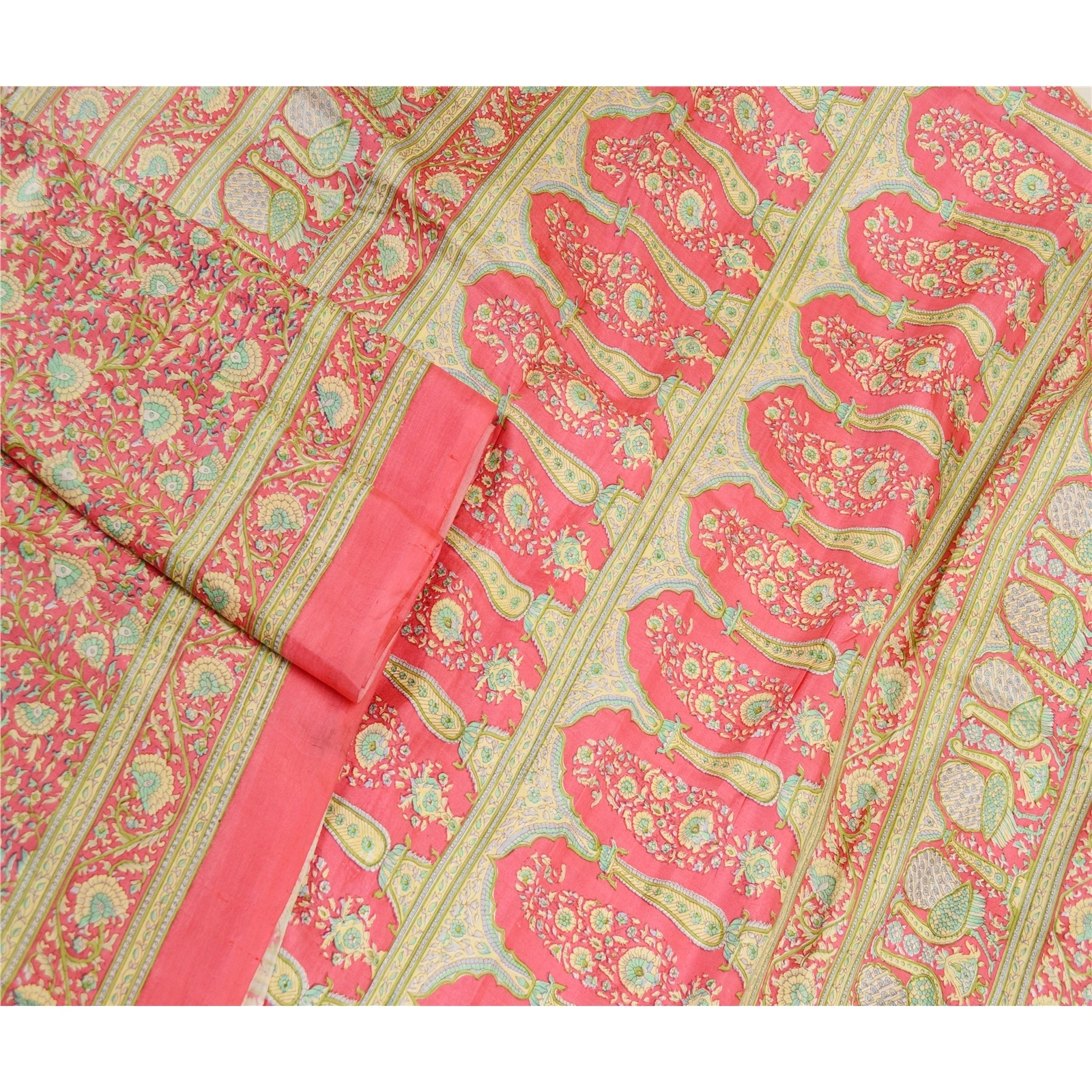 Sanskriti Vintage Pink Printed Sarees 100% Pure Silk Sari Floral Craft Fabric, PR-58666-Pink-Printed Floral Design-Pure Silk-2