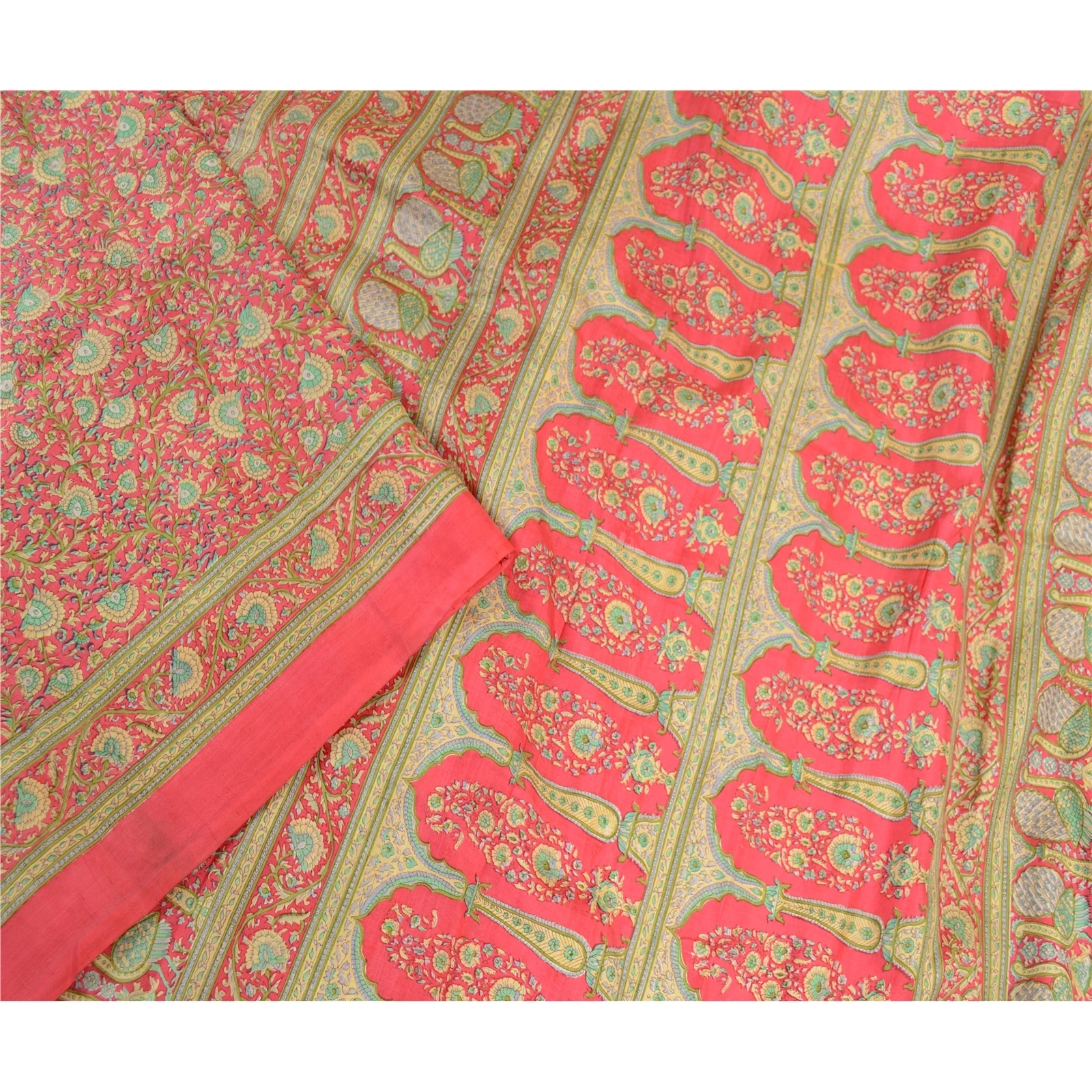 Sanskriti Vintage Pink Printed Sarees 100% Pure Silk Sari Floral Craft Fabric, PR-58666-Pink-Printed Floral Design-Pure Silk-3