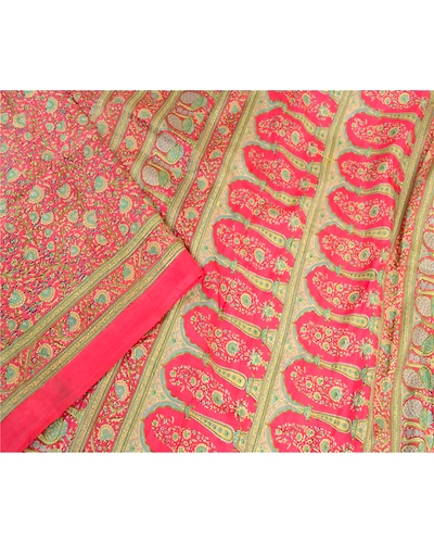 Sanskriti Vintage Pink Printed Sarees 100% Pure Silk Sari Floral Craft Fabric, PR-58666-Pink-Printed Floral Design-Pure Silk-3