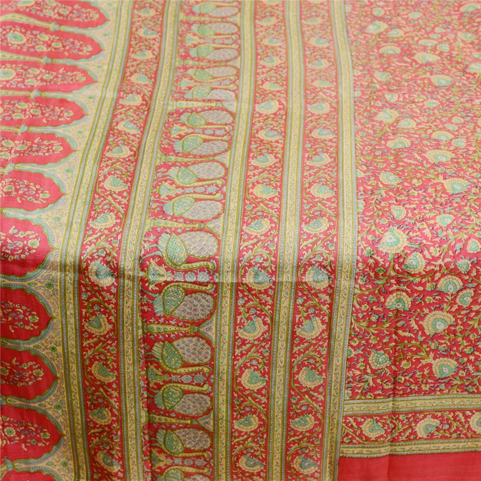 Sanskriti Vintage Pink Printed Sarees 100% Pure Silk Sari Floral Craft Fabric, PR-58666-Pink-Printed Floral Design-Pure Silk-4