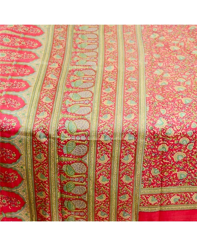 Sanskriti Vintage Pink Printed Sarees 100% Pure Silk Sari Floral Craft Fabric, PR-58666-Pink-Printed Floral Design-Pure Silk-4
