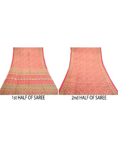 Sanskriti Vintage Pink Printed Sarees 100% Pure Silk Sari Floral Craft Fabric, PR-58666-Pink-Printed Floral Design-Pure Silk-5