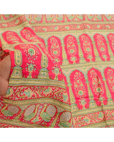 Sanskriti Vintage Pink Printed Sarees 100% Pure Silk Sari Floral Craft Fabric, PR-58666-Pink-Printed Floral Design-Pure Silk-6