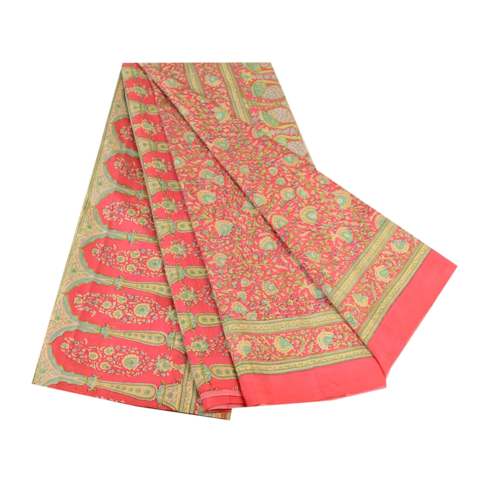 Sanskriti Vintage Pink Printed Sarees 100% Pure Silk Sari Floral Craft Fabric, PR-58666-Pink-Printed Floral Design-Pure Silk-7