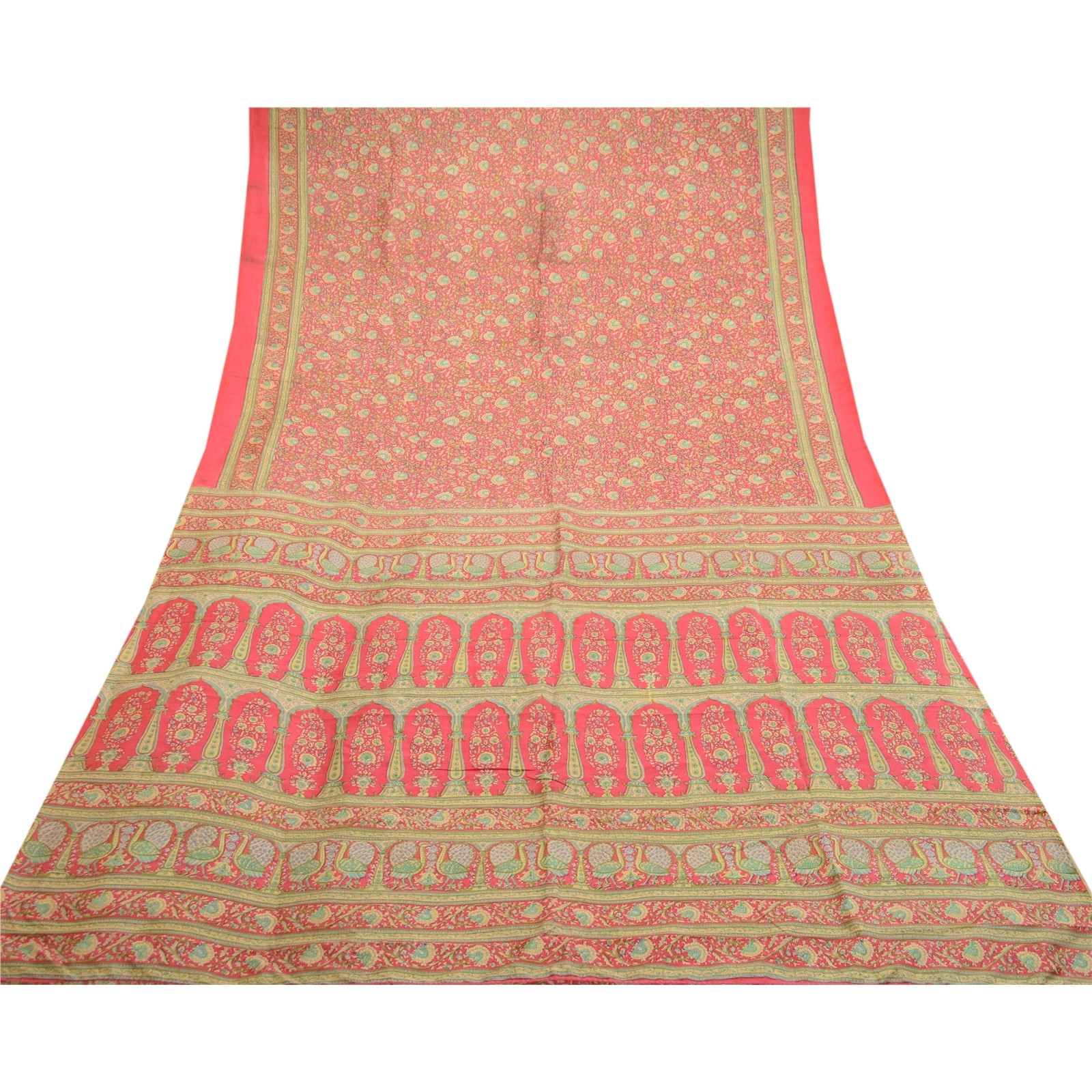 Sanskriti Vintage Pink Printed Sarees 100% Pure Silk Sari Floral Craft Fabric, PR-58666-Pink-Printed Floral Design-Pure Silk-8