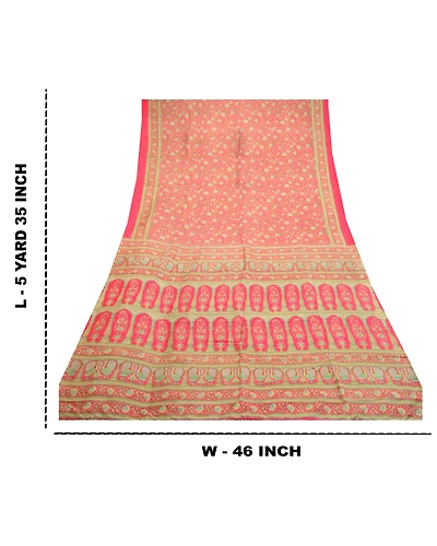 Sanskriti Vintage Pink Printed Sarees 100% Pure Silk Sari Floral Craft Fabric, PR-58666-Pink-Printed Floral Design-Pure Silk-9