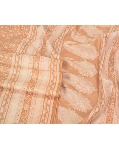Sanskriti Vintage Ivory Printed Sarees Pure Silk Sari Floral Soft Craft Fabric, PR-58681-Ivory-Printed Floral Design-Pure Silk-1