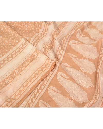 Sanskriti Vintage Ivory Printed Sarees Pure Silk Sari Floral Soft Craft Fabric, PR-58681-Ivory-Printed Floral Design-Pure Silk-2