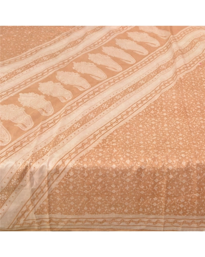 Sanskriti Vintage Ivory Printed Sarees Pure Silk Sari Floral Soft Craft Fabric, PR-58681-Ivory-Printed Floral Design-Pure Silk-3