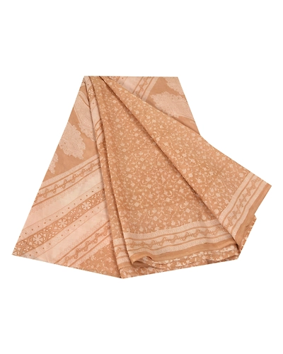 Sanskriti Vintage Ivory Printed Sarees Pure Silk Sari Floral Soft Craft Fabric, PR-58681-Ivory-Printed Floral Design-Pure Silk-6