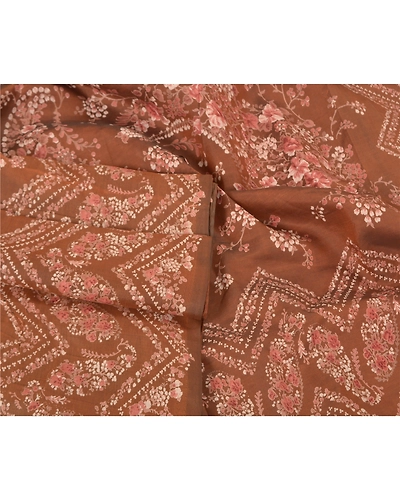 Sanskriti Vintage Brown Printed Sarees Pure Silk Sari Floral Soft Craft Fabric, PR-58686-Brown-Printed Floral Design-Pure Silk-1