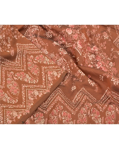 Sanskriti Vintage Brown Printed Sarees Pure Silk Sari Floral Soft Craft Fabric, PR-58686-Brown-Printed Floral Design-Pure Silk-2