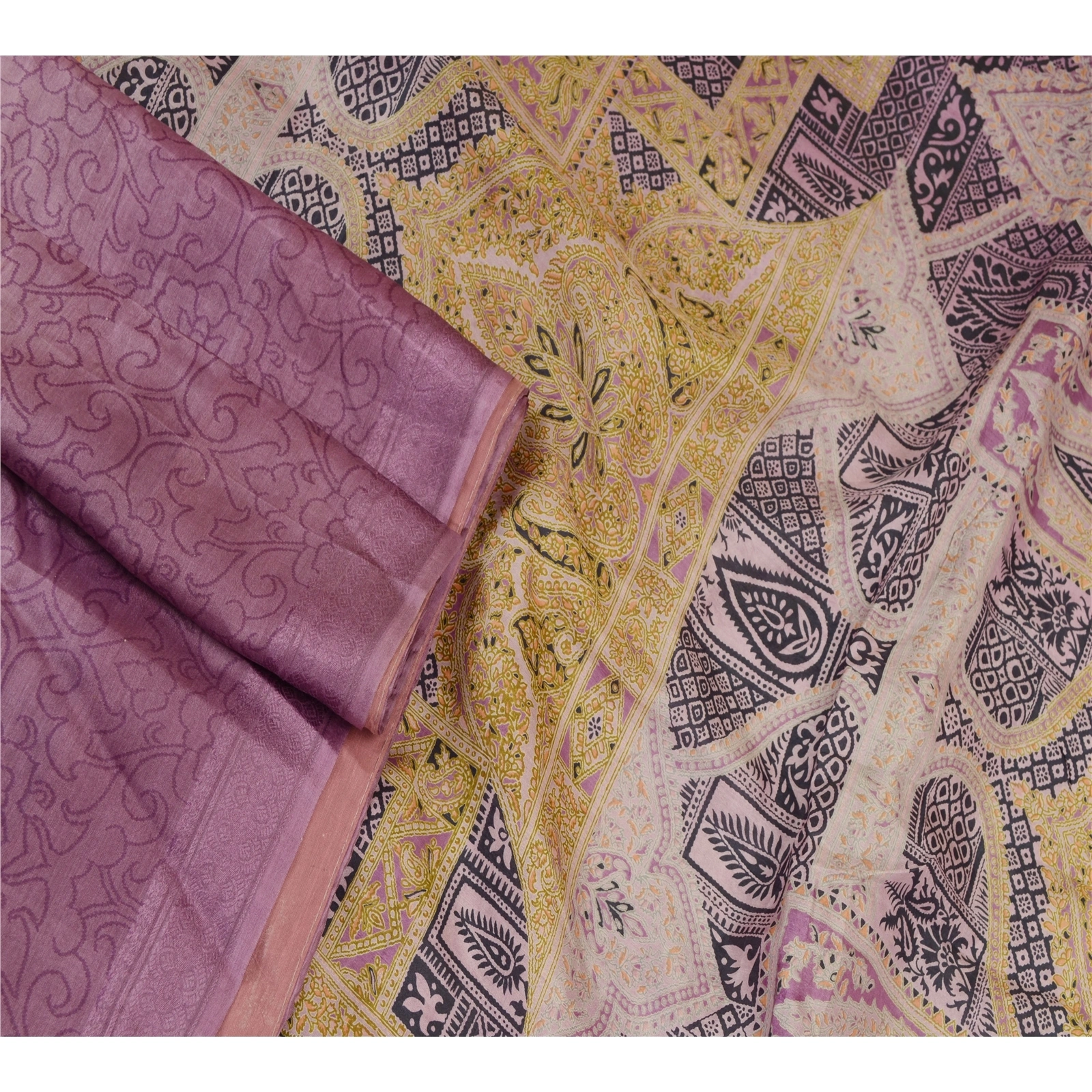 Sanskriti Vintage Purple Printed Sarees Pure Silk Sari Floral Soft Craft Fabric, PR-58707-Purple-Printed Geometrical Design-Pure Silk-1