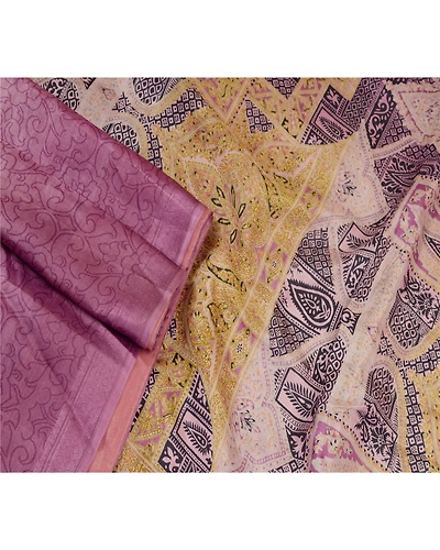 Sanskriti Vintage Purple Printed Sarees Pure Silk Sari Floral Soft Craft Fabric, PR-58707-Purple-Printed Geometrical Design-Pure Silk-1