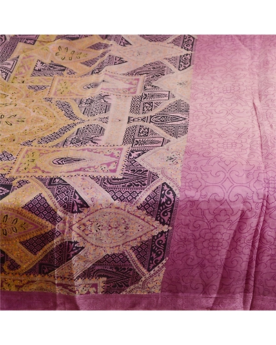 Sanskriti Vintage Purple Printed Sarees Pure Silk Sari Floral Soft Craft Fabric, PR-58707-Purple-Printed Geometrical Design-Pure Silk-3
