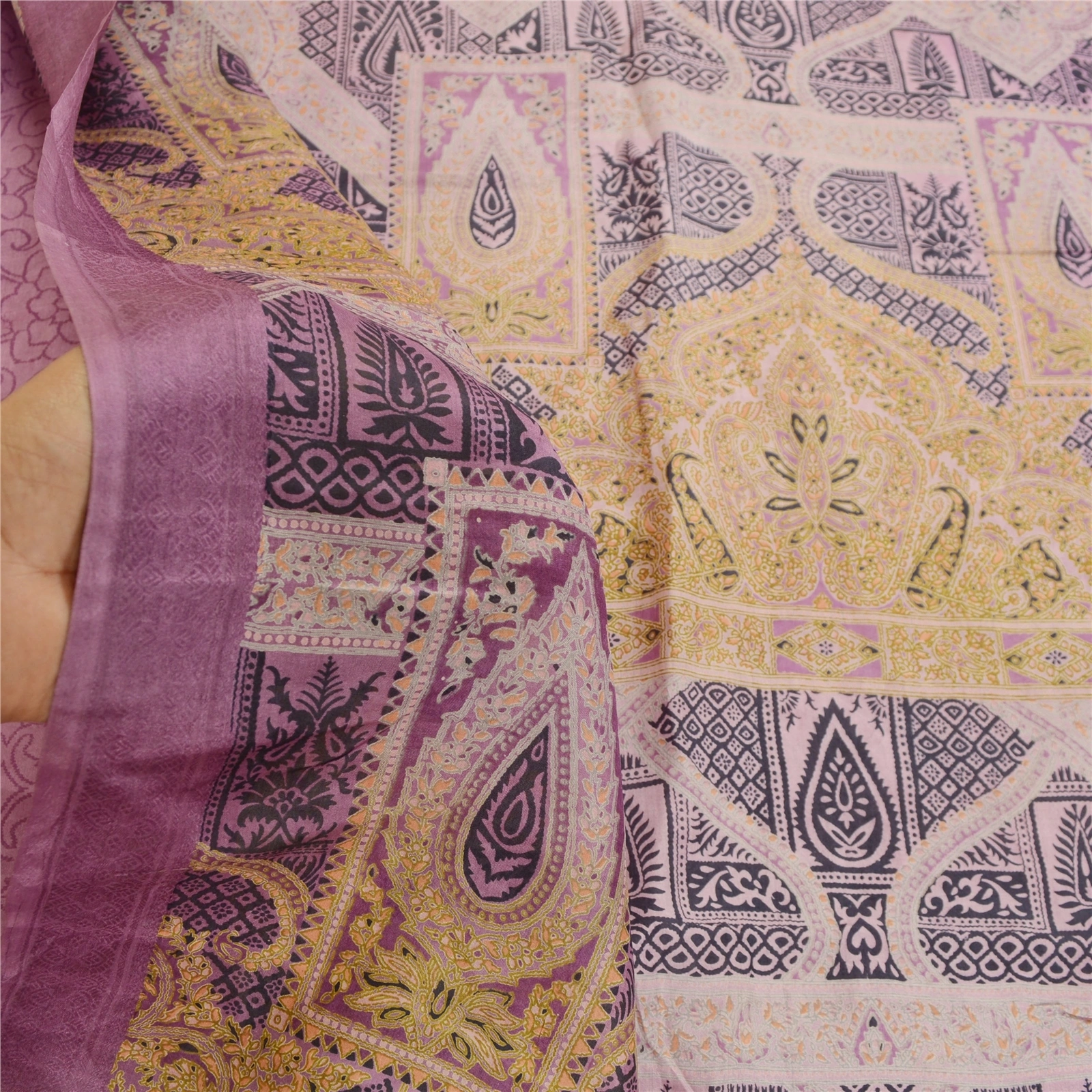 Sanskriti Vintage Purple Printed Sarees Pure Silk Sari Floral Soft Craft Fabric, PR-58707-Purple-Printed Geometrical Design-Pure Silk-5