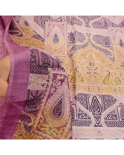 Sanskriti Vintage Purple Printed Sarees Pure Silk Sari Floral Soft Craft Fabric, PR-58707-Purple-Printed Geometrical Design-Pure Silk-5