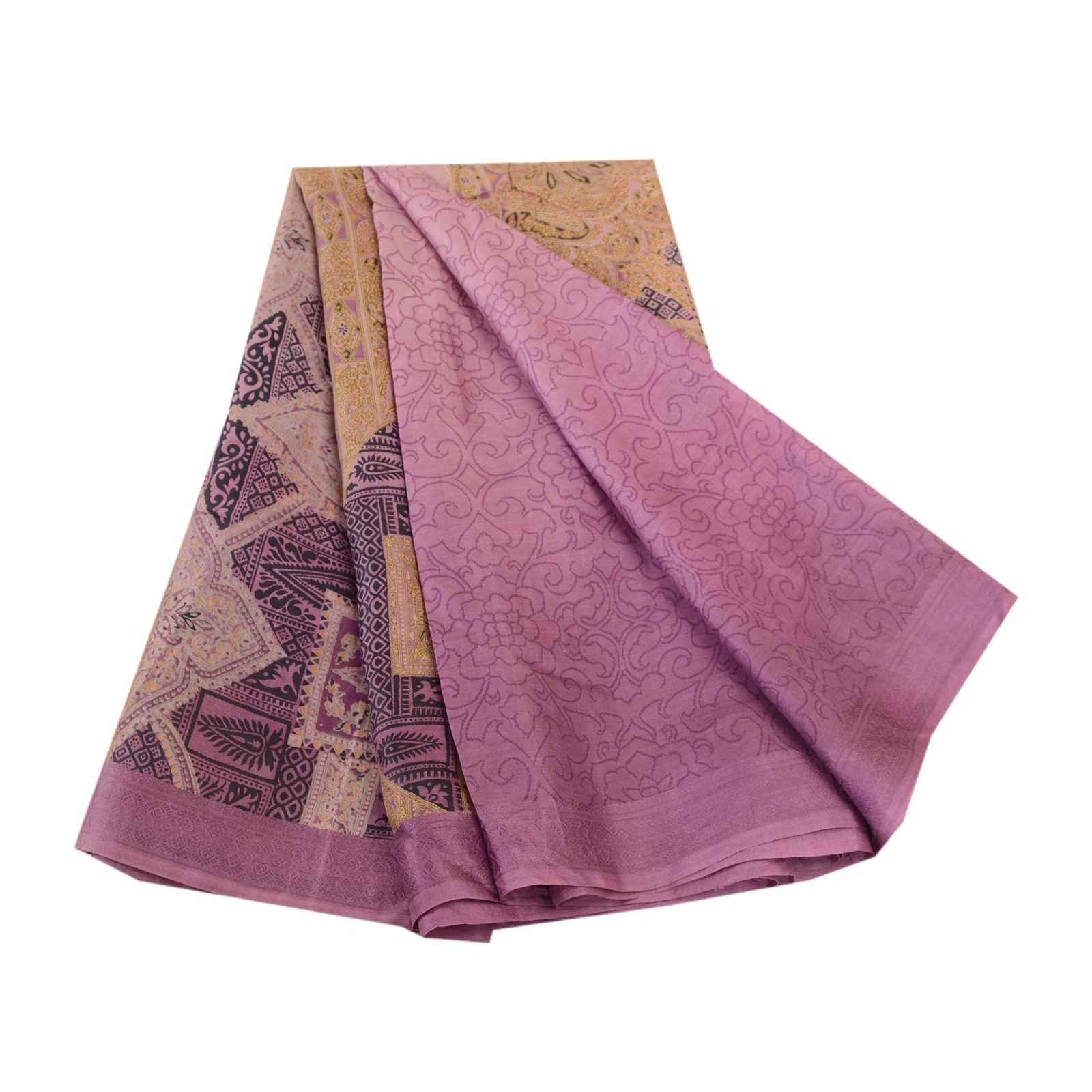 Sanskriti Vintage Purple Printed Sarees Pure Silk Sari Floral Soft Craft Fabric, PR-58707-Purple-Printed Geometrical Design-Pure Silk-6