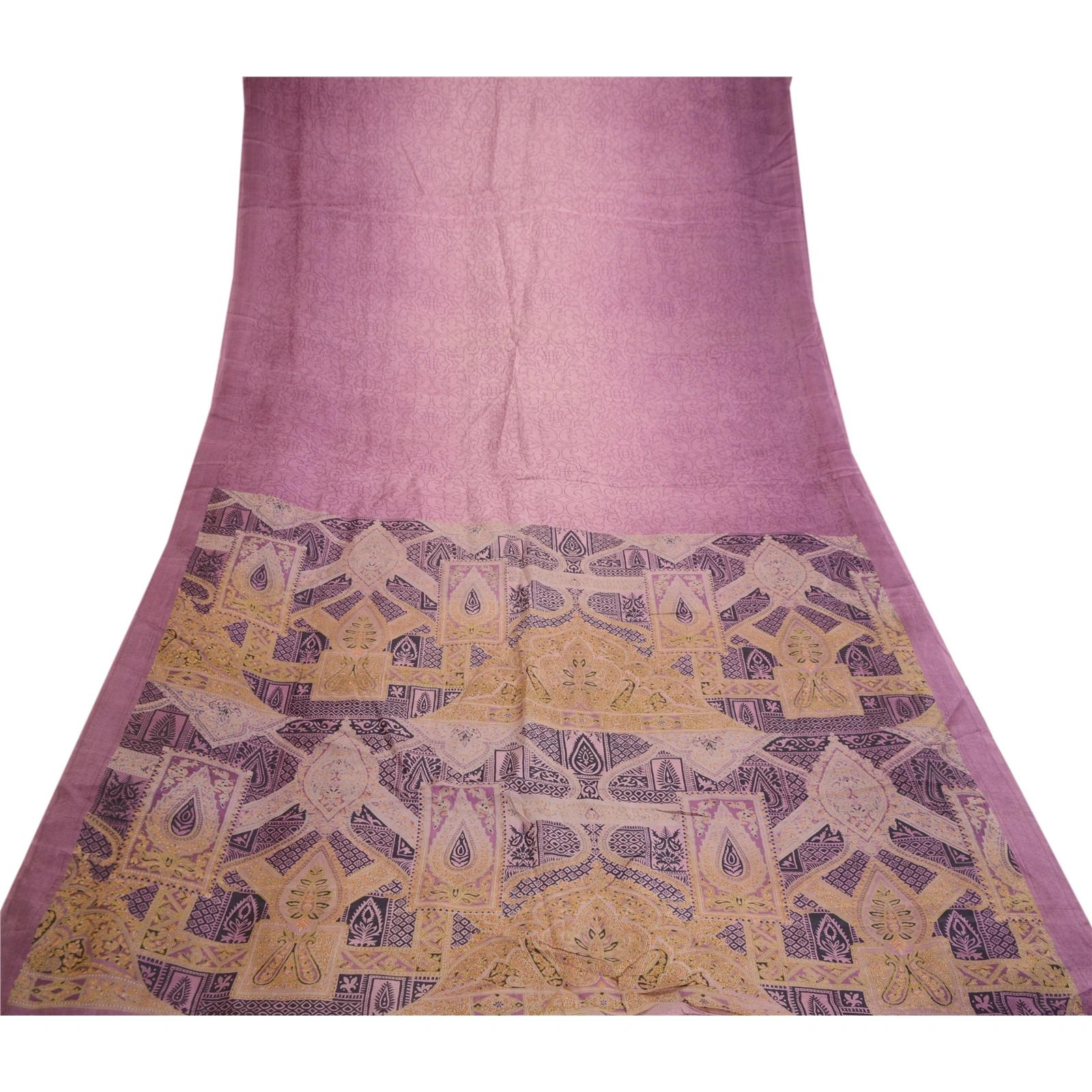 Sanskriti Vintage Purple Printed Sarees Pure Silk Sari Floral Soft Craft Fabric, PR-58707-Purple-Printed Geometrical Design-Pure Silk-7