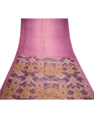 Sanskriti Vintage Purple Printed Sarees Pure Silk Sari Floral Soft Craft Fabric, PR-58707-Purple-Printed Geometrical Design-Pure Silk-7