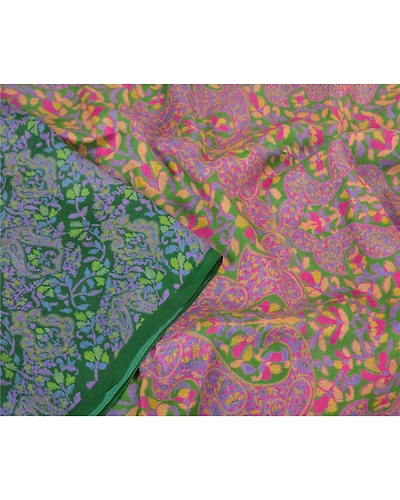 Sanskriti Vintage Green Printed Sarees Pure Silk Sari Floral Soft Craft Fabric, PR-58718-Green-Printed Floral Design-Pure Silk-2
