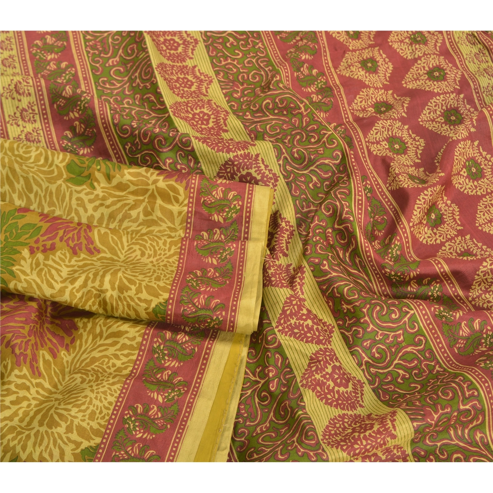 Sanskriti Vintage Multi-Color Printed Sarees Pure Silk Sari 5Yd Craft Fabric, PR-58723-Multi-Color-Printed Floral Design-Pure Silk-1