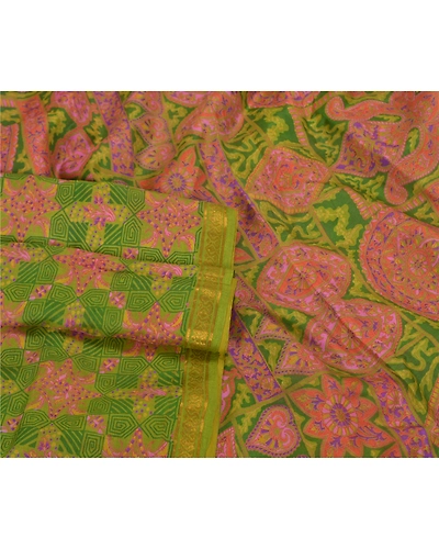 Sanskriti Vintage Green Printed Sarees Pure Silk Sari Floral Soft Craft Fabric, PR-58724-Green-Printed Floral Design-Pure Silk-1