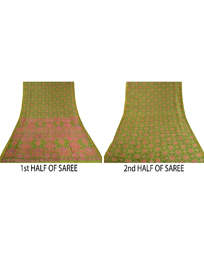 Sanskriti Vintage Green Printed Sarees Pure Silk Sari Floral Soft Craft Fabric, PR-58724-Green-Printed Floral Design-Pure Silk-4