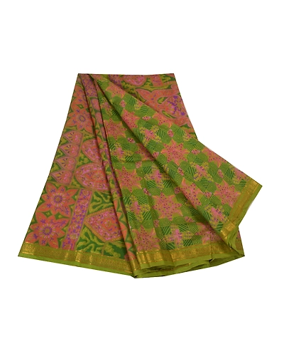 Sanskriti Vintage Green Printed Sarees Pure Silk Sari Floral Soft Craft Fabric, PR-58724-Green-Printed Floral Design-Pure Silk-6