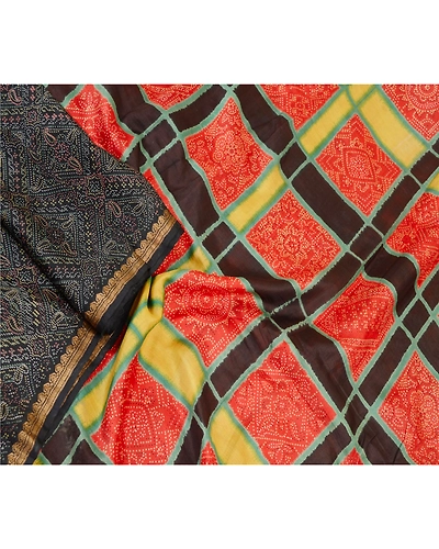 Sanskriti Vintage Black Printed Sarees Pure Silk Sari Floral Craft Fabric, PR-58742-Black-Printed Floral Design-Pure Silk-1